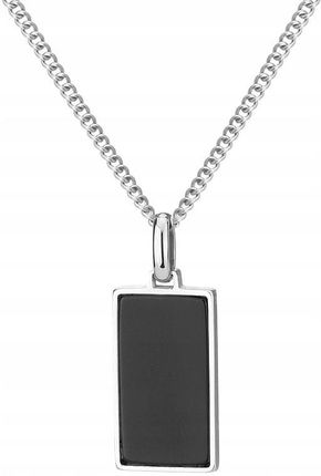 Manoki Elegancki naszyjnik męski stalowy wisiorek z czarnym kamieniem agatem na łańcuszku