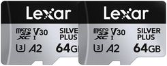 Lexar 64GB microSDXC Professional SILVER Plus UHS-I A2 V30 U3 4K - 2 szt. (LMSSIPL064GB2ANG)