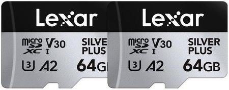 Lexar 64GB microSDXC Professional SILVER Plus UHS-I A2 V30 U3 4K - 2 szt. (LMSSIPL064GB2ANG)