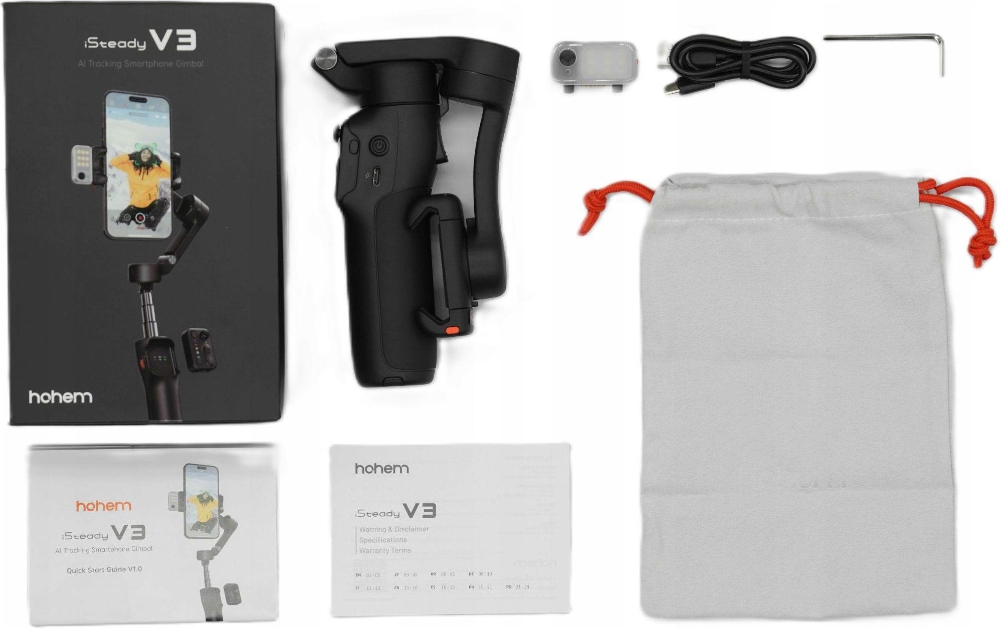 hohem iSteady V3 AI搭載スマホジンバル(ブラック） hohem iSteady V3 stabilizator gimbala do smartfona, światło