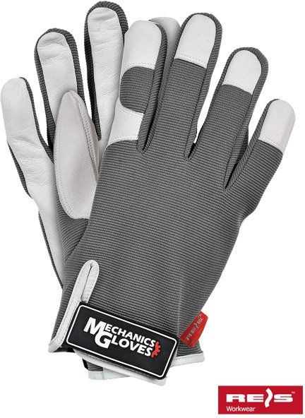 Guanti Da Lavoro REIS RMC-TUCANA_M In Pelle Di Suino, Taglia M, Grigio/bianco, Confezione Da 12 Paia, Per Meccanica