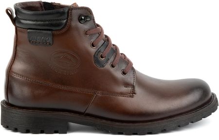 Buty zimowe męskie trzewiki skórzane 754 ciemny brąz