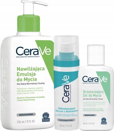 CeraVe Emulsja Nawilżająca do Mycia 236ml, Serum z Retinolem 30ml
