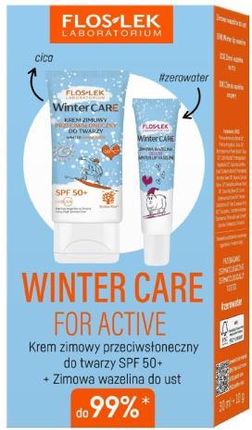 FLOS-LEK Winter Care Zestaw prezentowy: Krem zimowy przeciwsłoneczny do twarzy SPF 50+, 30ml + Zimowa wazelina do ust, 10g