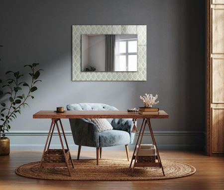 Tulup Lustro Z Drukowaną Ramką Zielony Wzór Geometryczny 80X60 Cm - zdjęcie 2