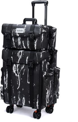 Luxury Makeup Bag Kufer Kosmetyczny Duży - Walizka Wizażysty Luxury 2w1 Black And White Snake - zdjęcie 3