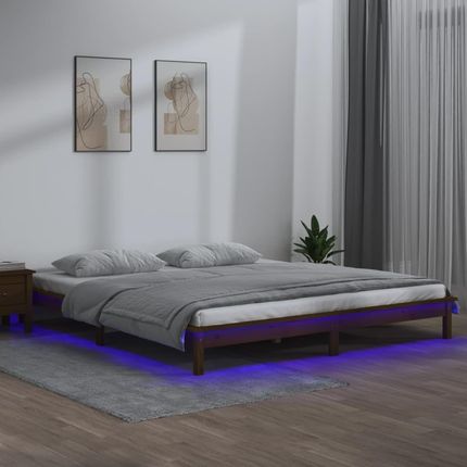 Dkd Home Decor Łóżko Z Litego Drewna Z Diodami Led Miodowy Brąz 140X190 Cm