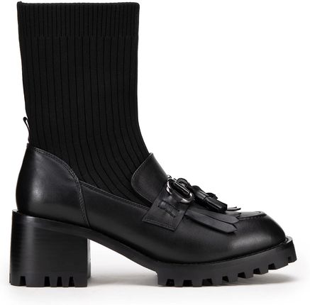 Damskie sztyblety ze skóry z klamrą czarne