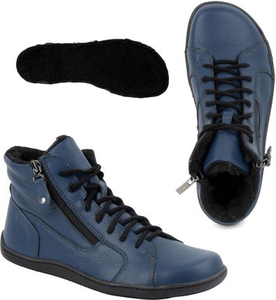 Damskie minimalistyczne buty skórzane zimowe barefoot 1261 granatowe