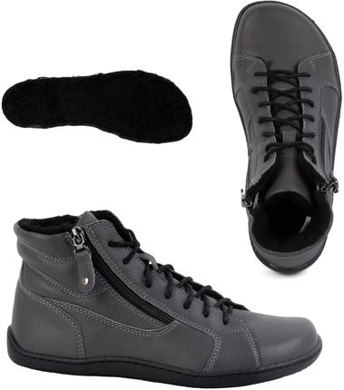 Damskie minimalistyczne buty skórzane zimowe barefoot 1261 szare