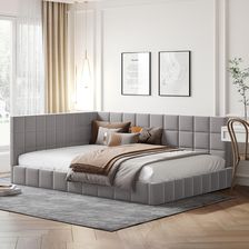 Flieks Łóżko Tapicerowane 140X200 Cm Ze Stelażem Z Listew Rozkładana Sofa Regulowanym Oparciem Podwójne Gościnne Młodzieżowe