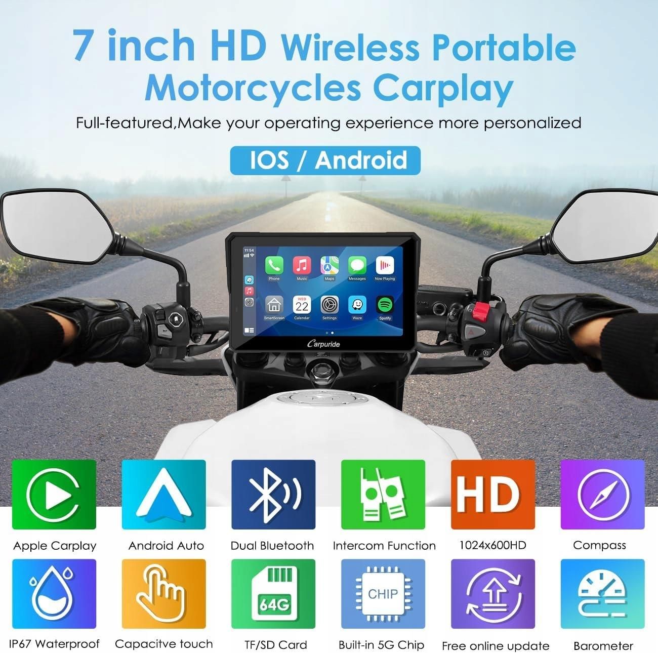 Radioodtwarzacz samochodowy Carpuride W702 Pro motocyklowy