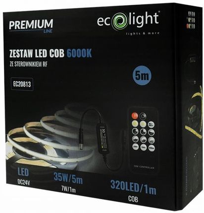 Taśma Led Cob Ze Sterownikiem Rf Zasilacz 24V 6500K 5M Ec20813