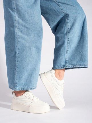 Białe sneakersy damskie na wysokiej podeszwie 38