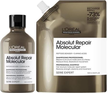 L'Oréal Professionnel Absolut Repair Molecular Zestaw Regenerujący Do Włosów Zniszczonych Szampon 300Ml Opakowanie Uzupełniające 500Ml