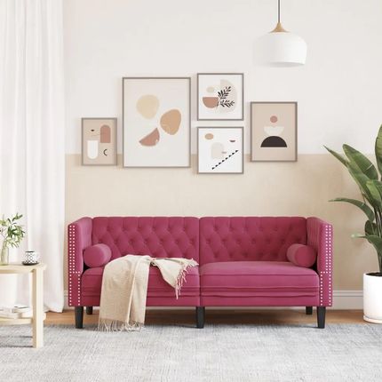 vidaXL Sofa Chesterfield z wałkami, dwuosobowa, bordowa, aksamit (372687) - zdjęcie 2