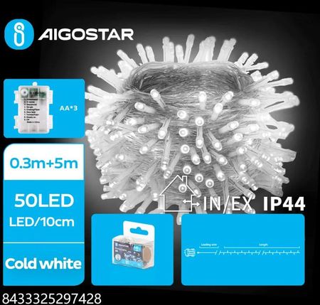 Aigostar Lampki Led Na Baterie 3Aa Zimna Biel 5M Akumulatorowe Płaska Taśma Świetlna