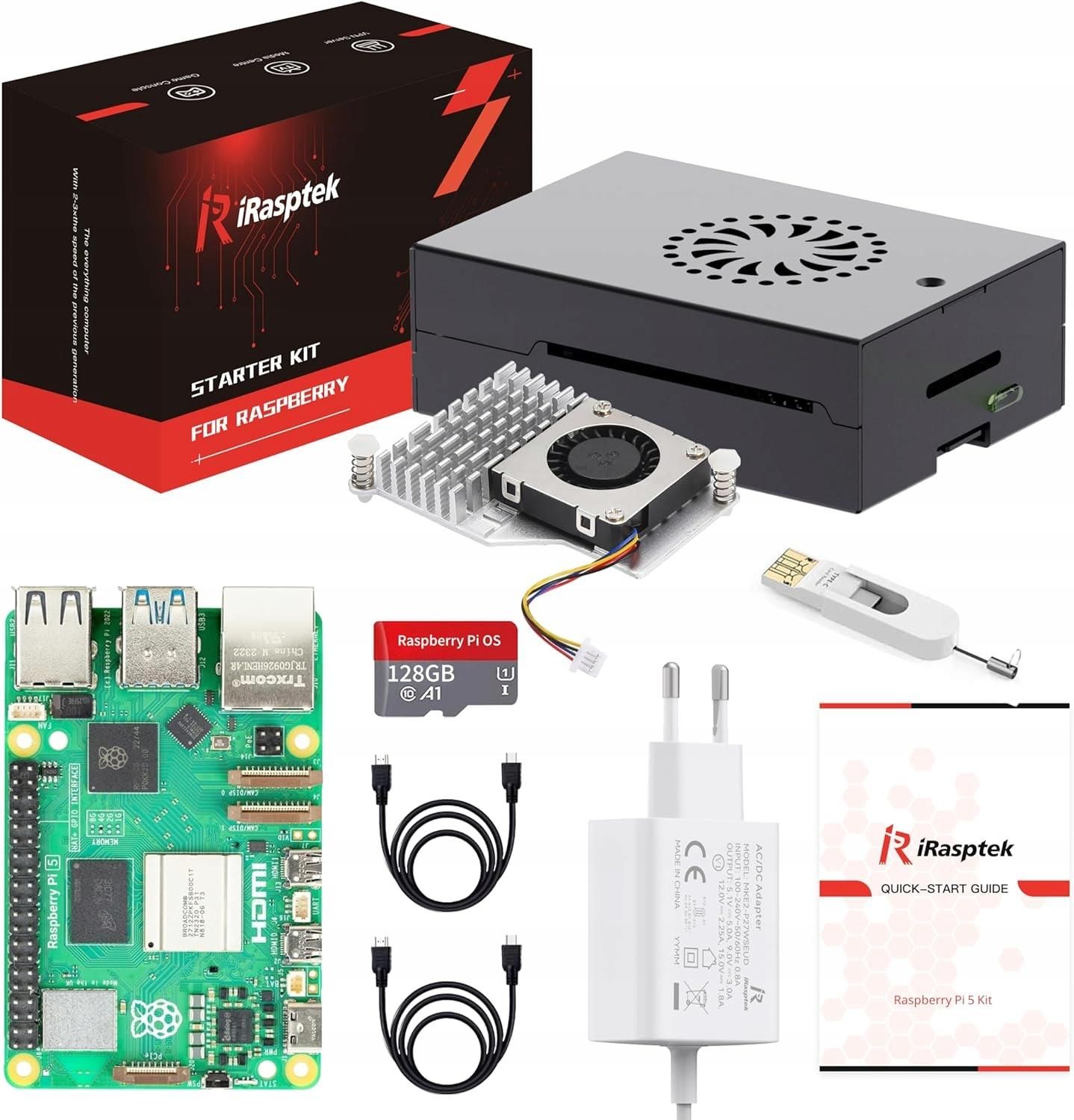 IRasptek Raspberry Pi 5 zestaw startowy 8GB 128GB aluminiowa