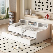 Flieks Łóżko Drewniane Sofa Rozkładana 90X200Cm Z 2 Szufladami Pojedyncze Dziecięce Młodzieżowe Ze Schowkiem I Stelażem Listwowym