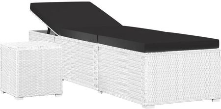 Zakito Leżak Rattanowy Biały 195X60X31cm + Stolik 40X40X40cm Z46229