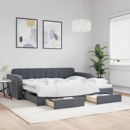 Zakito Łóżko Dzienne 2 W 1 Rozkładane Z Sofą Szufladami Ciemnoszare Aksamitne 224X100 192,5X71Cm (Z3196978) - zdjęcie 3