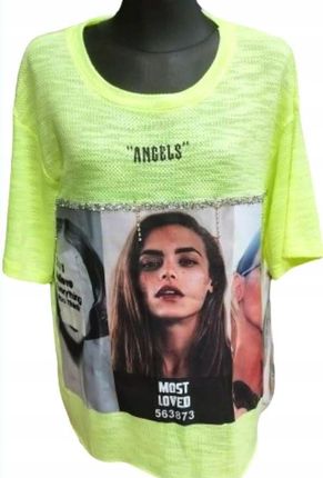 Bluzka sweterkowa ANGELS limonkowa z modnym wzorem sweter rozmiar M