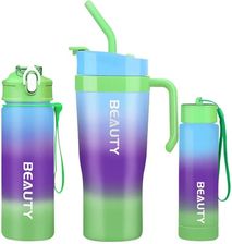 Ecarla Bidon na wodę 3w1 Ombre - Zielono-Fioletowo-Niebieski 1200ml, 800ml, 300ml