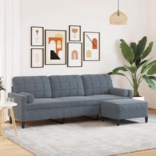 vidaXL 3 osobowa sofa z podnóżkiem ciemnoszara 210 cm aksamit (3278278)