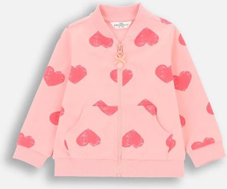 Bluza rozpinana różowa bez kaptura z nadrukiem w serca