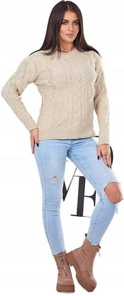 Sweter z warkoczowym splotem beżowy