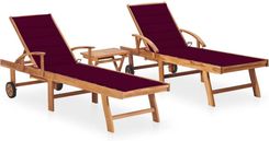 Dkd Home Decor Leżaki 2szt. Ze Stołem I Poduszkami Z Litego Drewna Tekowego Rot 4593073180
