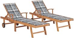 Dkd Home Decor Leżaki 2szt. Poduszki Szary Wzór W Kratkę Z Litego Drewna Tekowego Braun 4593073200