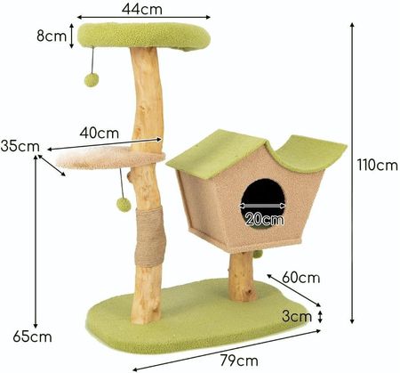 Costway Drewniany Drapak Dla Kota Z Domkiem Legowisko 110cm - zdjęcie 4