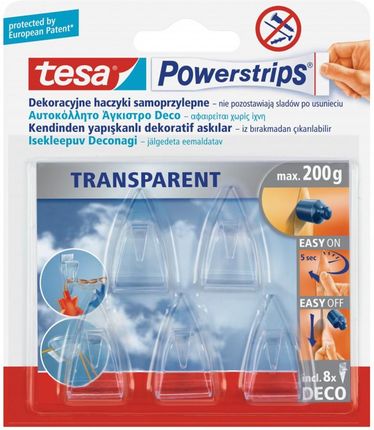 Tesa Haczyk Samoprzylepny Powerstrips Deco 5 Sztuk Przezroczysty