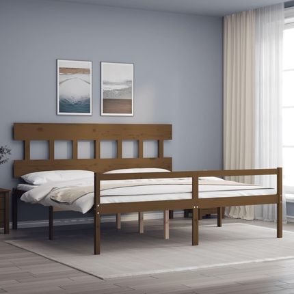 Prolenta Premium Łóżko dla seniora z zagłówkiem 200x200cm miodowy brąz lite drewno (319543911)