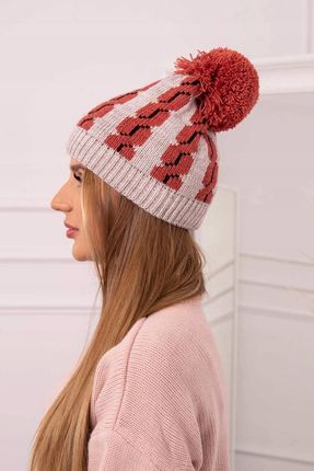 Czapka damska z pomponem Rozalia K323 rudy+beżowy - zdjęcie 2