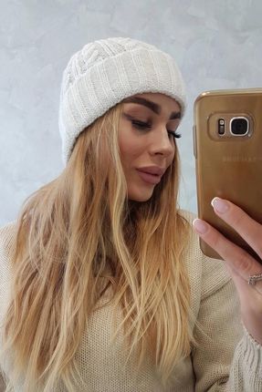 Czapka z wywinięciem Ariana K299 ecru - zdjęcie 2