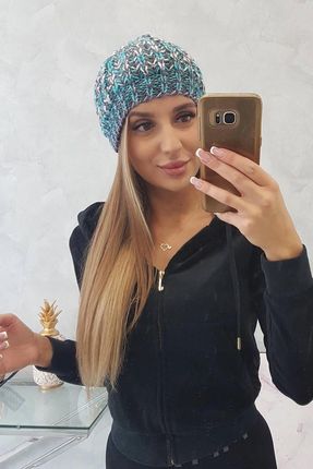 Czapka damska z pomponem Maria K335 turkusowa - zdjęcie 2