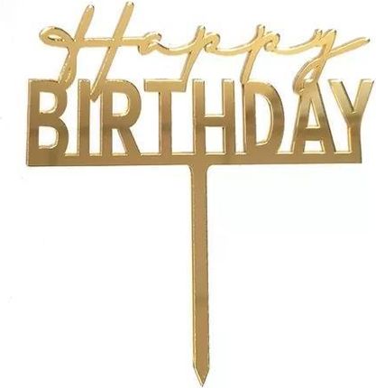 Topper Akrylowy Na Tort Happy Birthday Złoty 14cm X 10cm EMB0257