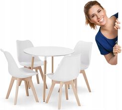 Zdjęcie Zestaw stół z krzesłami: stół okrągły KAMI 80cm + 4 krzesła MARK białe - Brzeg