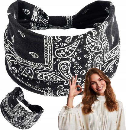 Opaska Do Włosów Szeroka Na Głowę Czarna Uszy Bandana Turban Rock Country