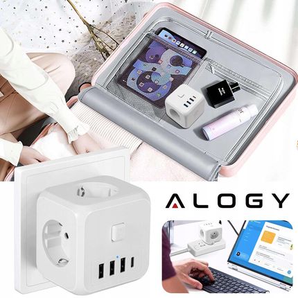 Alogy Rozgałęźnik sieciowy rozdzielacz Ładowarka adapter złodziejka 3 gniazdka - zdjęcie 2