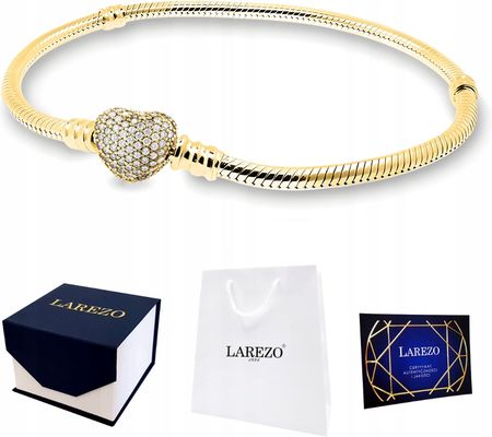 Larezo Bransoletka Złota Modułowa Charms Zawieszka Serce Serduszko Cyrkonie 18cm