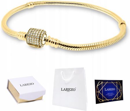 Larezo Złota Bransoletka 925 Modułowa Beczka z Cyrkoniami na Charms Zawieszka 18cm