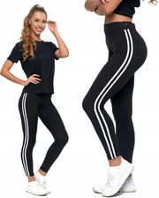 Legginsy czarne z lampasami kryjące Wysoki Stan Moraj r. L/XL