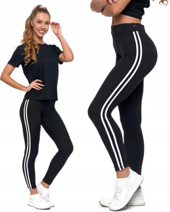 Legginsy czarne z lampasami kryjące Wysoki Stan Moraj r. L/XL