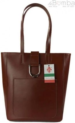 Duży Shopper Bag Na Ramię Vera Pelle Włoska Skórzana Torba Brązowa Sbkb11M