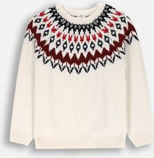 Sweter dzianinowy ecru z geometrycznym wzorem
