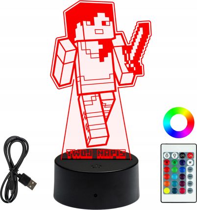 Lampka Nocna 3D Led Grawer Plexi Prezent Dla Dziecka Minecraft Alex Z