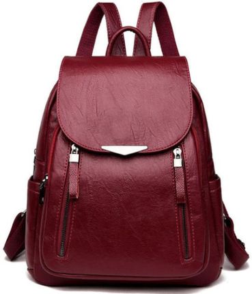 Plecak Skórzany Miejski Damski Czerwony Czerwona Torebka